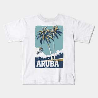 A Vintage Travel Illustration of Aruba Kids T-Shirt